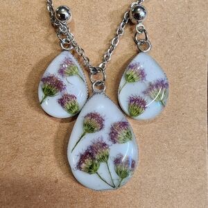 Floral Pendant Necklace and Earrings Set